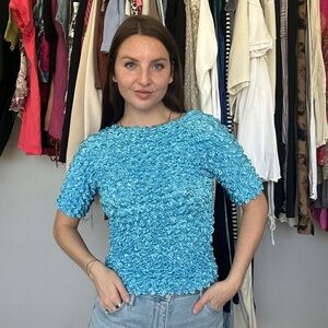 Y2K Popcorn Top – Shiny Sky Blue